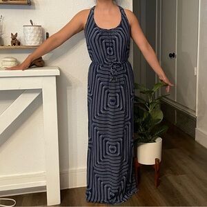 Amanda Uprichard Silk Navy Geometric Maxi Dress Size Small